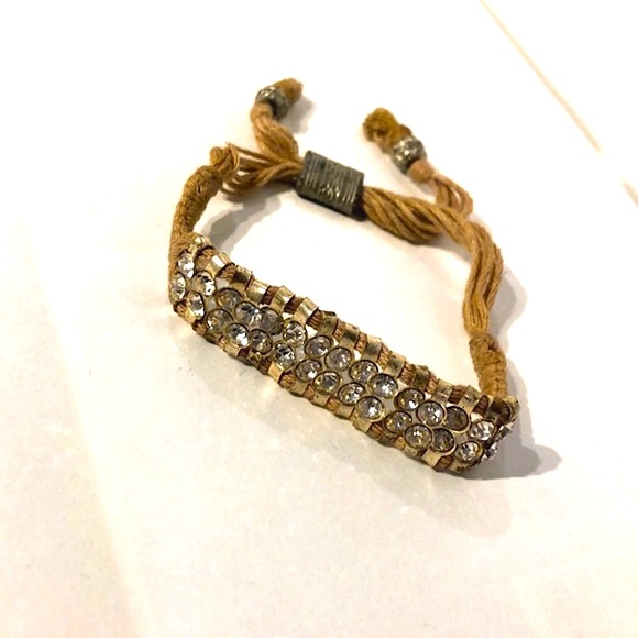 Silver Rhinestone Peach Thread Adjustable Bracelet - Picture 3 of 6